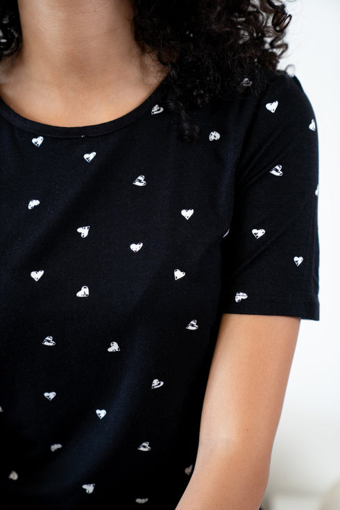 Women summer pajama set Black Hearts shirt + Pants